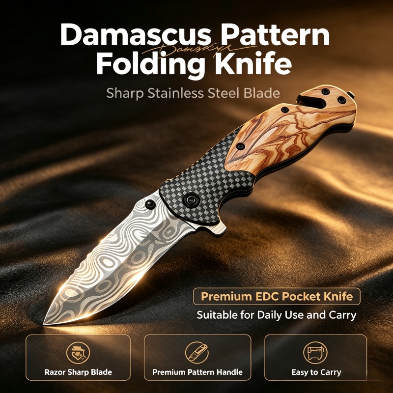 Damascus patroon vouwmes, sche - Edc Carry Pocket Knife recensie en prijs